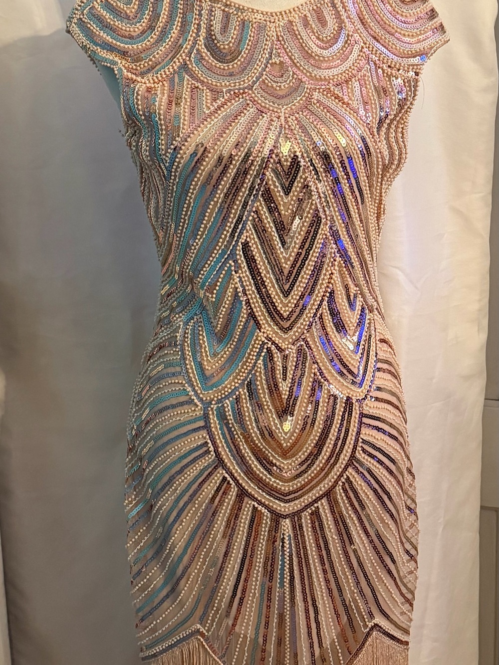 1920’s Flapper Dress - Beaded Champagne Sequin Sheath Dress